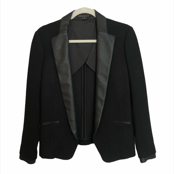 Theory Jackets & Blazers - Theory Open Front Style Leather Trim Blazer NWOT